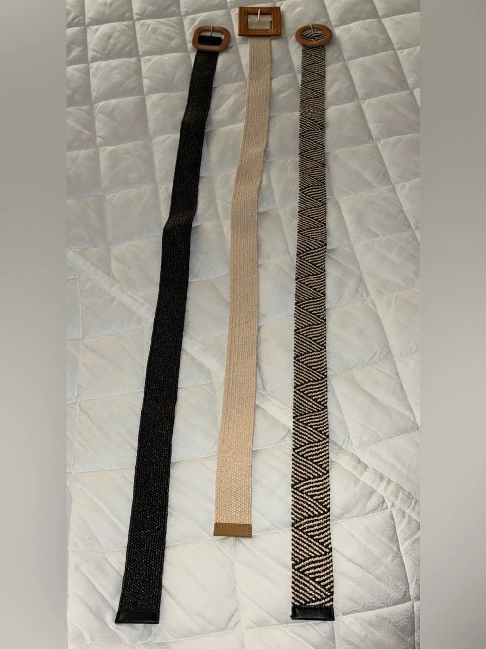 Like new Set of 3 Woven Neutral Belts – Black, Beige & Pattern